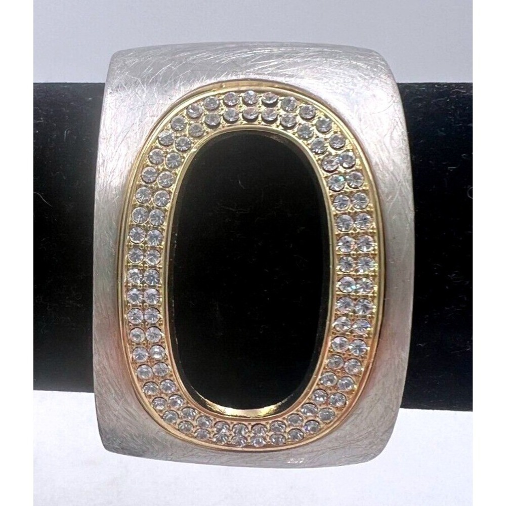 AMRITA SINGH  Bracelet Chunky Silver Rhinestones Tone Clamper Hinged 9589